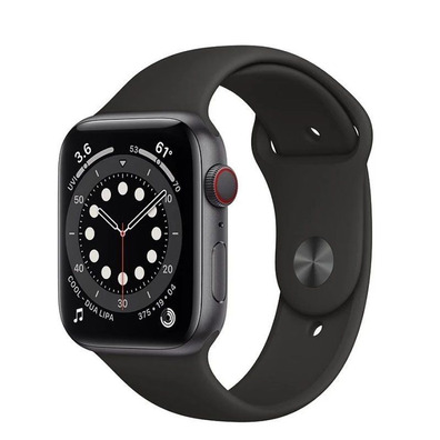 Apple Watch S6 44MM Gris Meia con correa negra Sport Band MG2E3TY/A