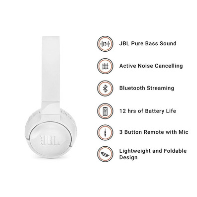 Auriculares Bluetooth JBL T600BTNC Branco