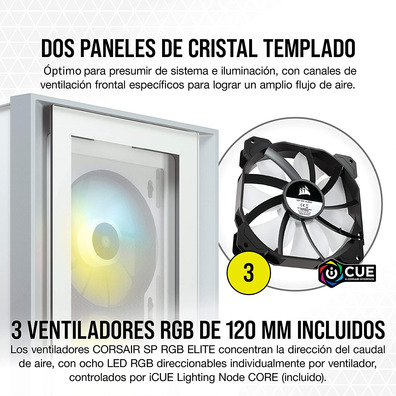 Caja Corsair ICUE 4000X RGB Temeado Glass Blanca