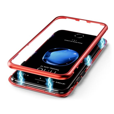 Magnetic Case with Tempered Glass Iphone 7/8 Vermelho