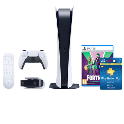 Consola Playstation 5 Edição Digital + Fornite Lote La Infantil Risa + PSN 12 Meses + Accesorios