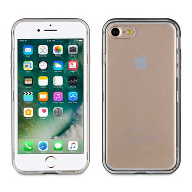 Funda TPU Transparente + 2 Marcos Intercambiables iPhone 7 (preto / prata) Muvit Life