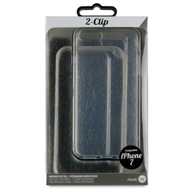 Funda TPU Transparente + 2 Marcos Intercambiables iPhone 7 (preto / prata) Muvit Life