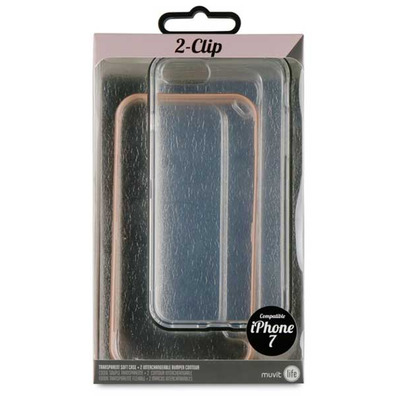 Funda TPU Transparente + 2 Marcos intercambiables iPhone 7 (preto, rose-gold) Muvit Life