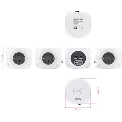 Base Nanocable de 3 enchufes / 4 USB/Carga inalámbrica