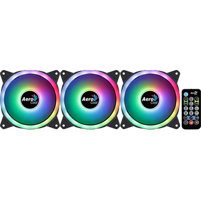 Pack 3 Ventiladores Aerocool Dúo Pro 12 cm + H66F HUB + Mando a Distancia