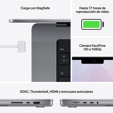 Portátil Apple Macbook Pro 14 '' 2021 Space Gray M1 Pro / 16GB/1TB/GPU 16C/14 ''