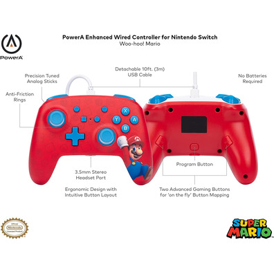 Power A Enhanced Wired Controller Woo-Hoo! Mario (Vermelho)