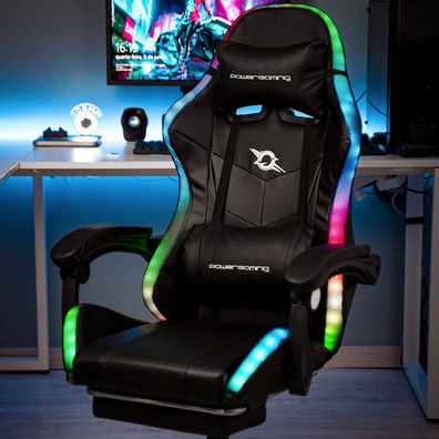 Silla Gaming PowerGaming LED RGB con Reposapiés-Negro